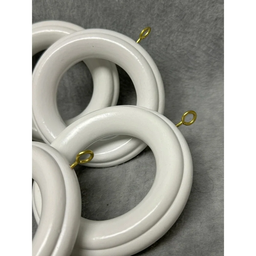 Large Curtain Rings White Wood Set of 14 Round with Brass Eyelets for 2